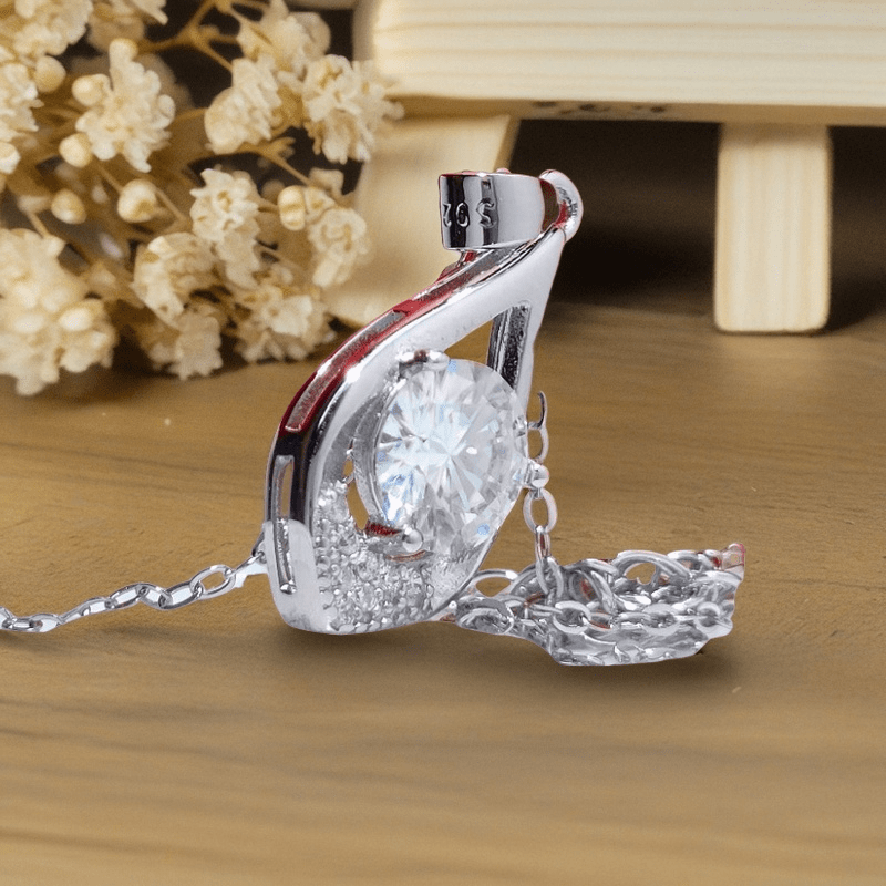 925 Silver Water Drop Pendant Necklace with Moissanite